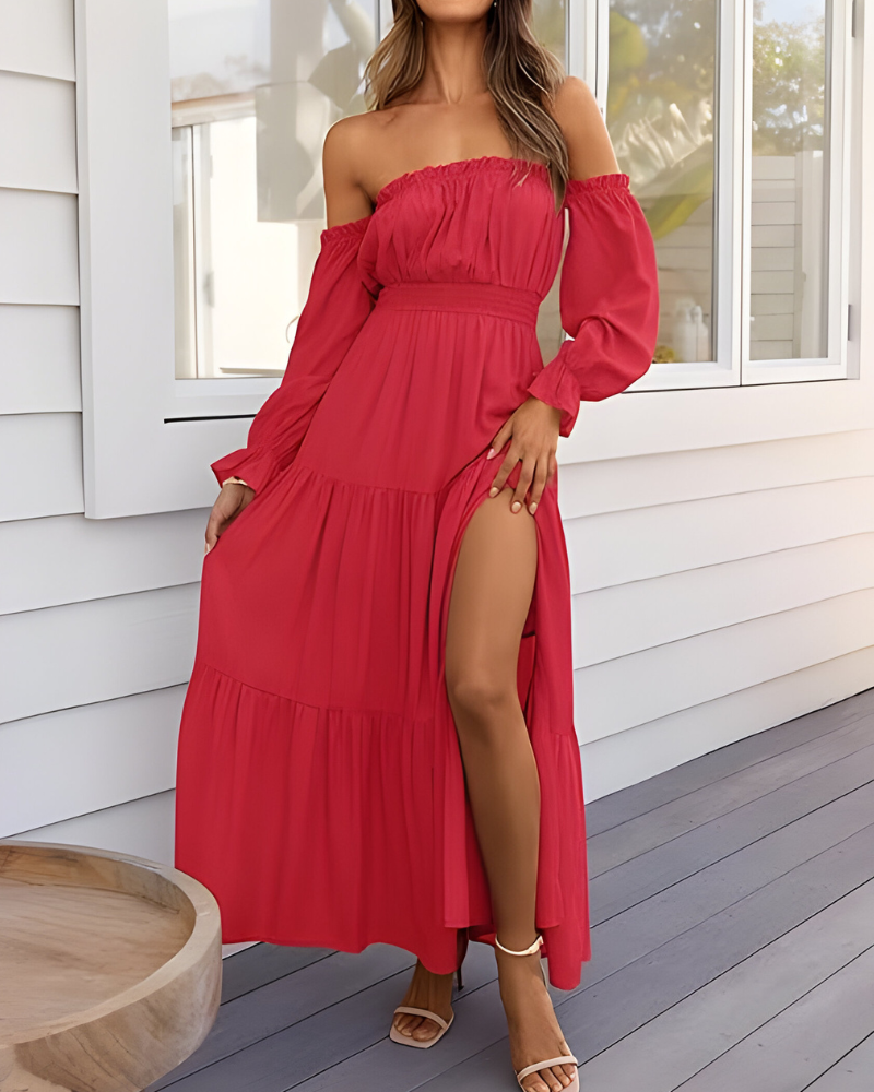 ELLARIA OFF-SHOULDER SLIT – Maxi-jurk