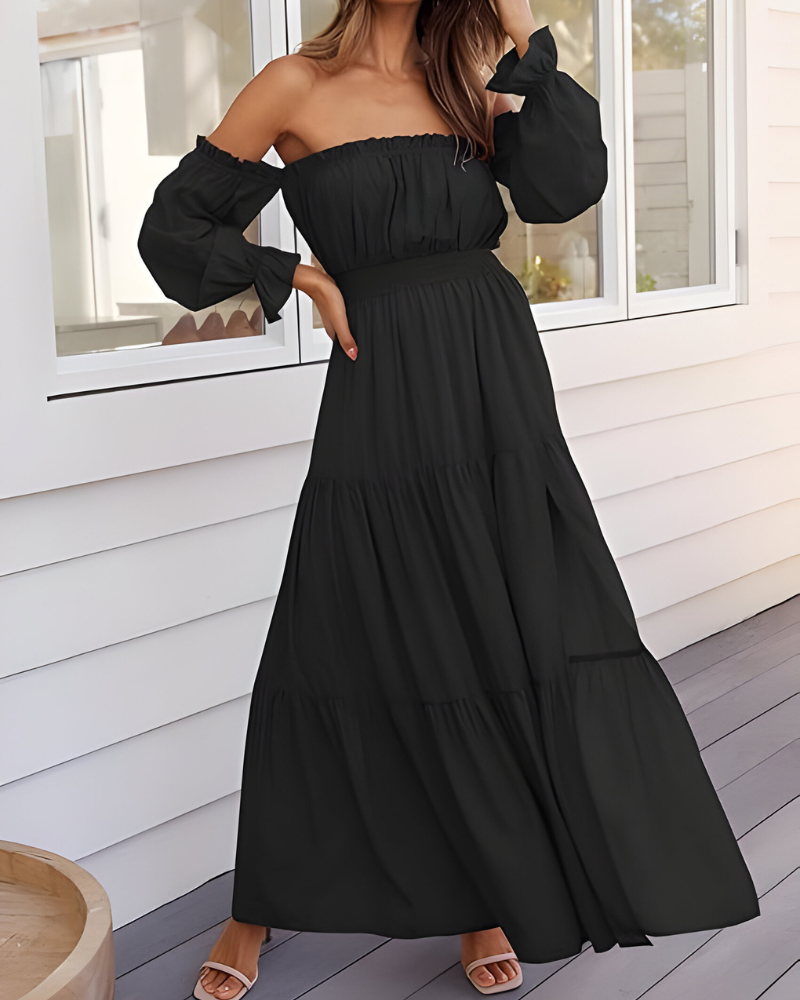 ELLARIA OFF-SHOULDER SLIT – Maxi-jurk