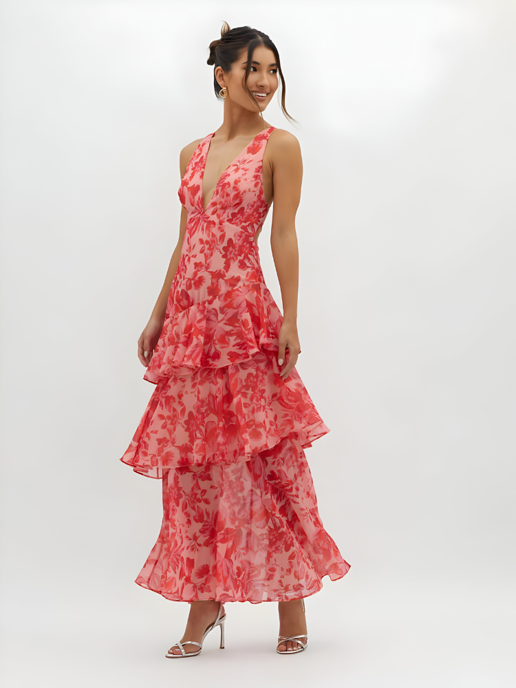 CLAIRELIA Maxi Jurk met Bandjes en Ruches β Luxe & Elegantie