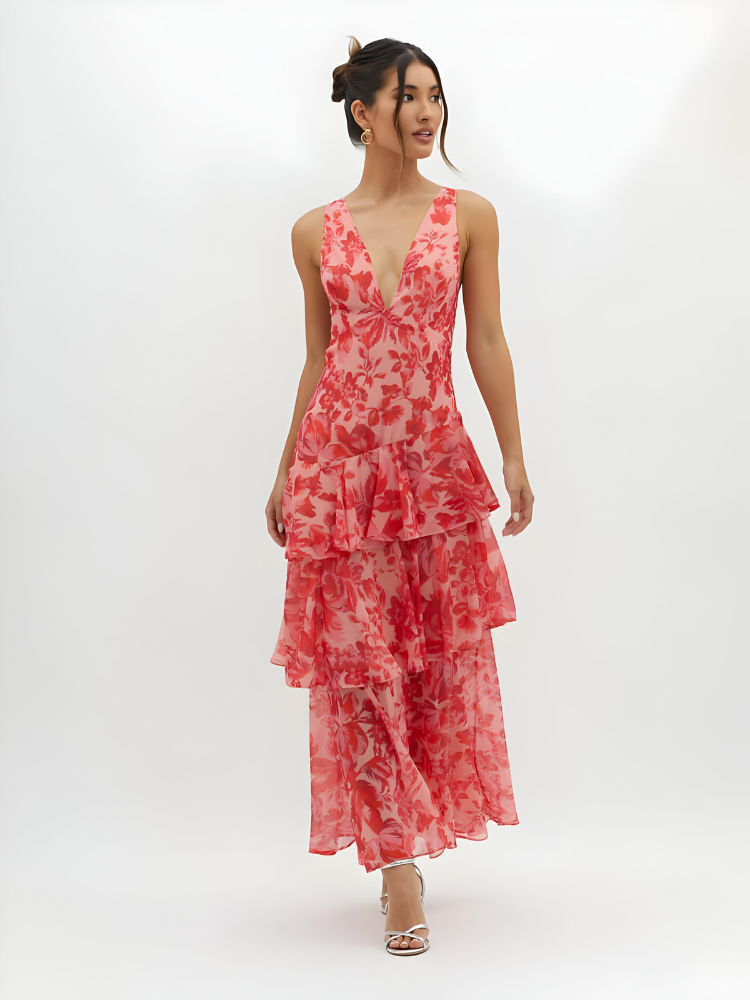 CLAIRELIA Maxi Jurk met Bandjes en Ruches β Luxe & Elegantie