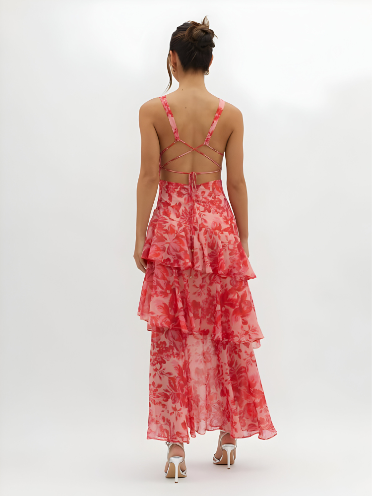 CLAIRELIA Maxi Jurk met Bandjes en Ruches β Luxe & Elegantie