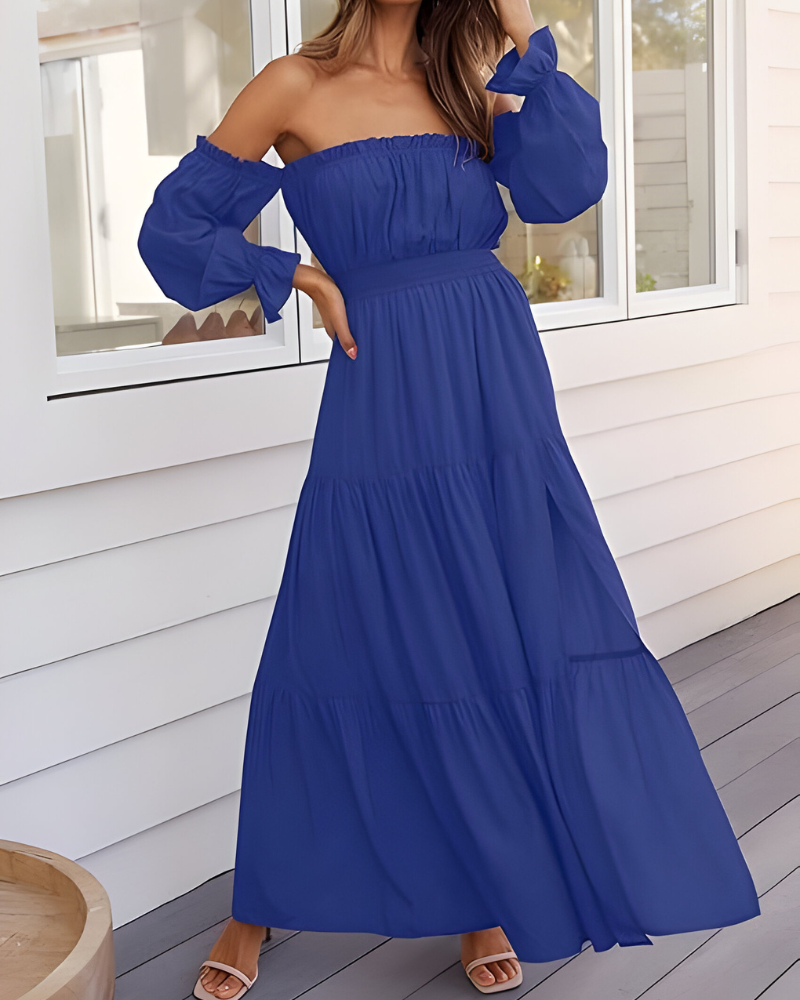 ELLARIA OFF-SHOULDER SLIT – Maxi-jurk