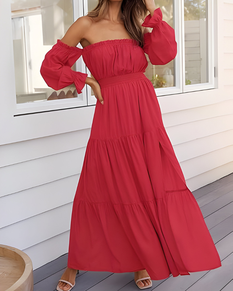 ELLARIA OFF-SHOULDER SLIT – Maxi-jurk