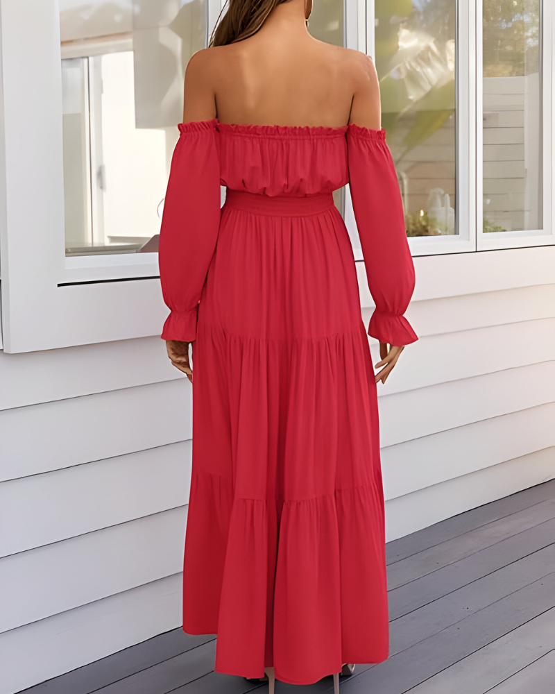 ELLARIA OFF-SHOULDER SLIT – Maxi-jurk