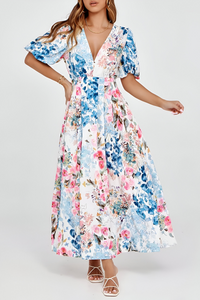 Roze-blauw multi-bloemenprint