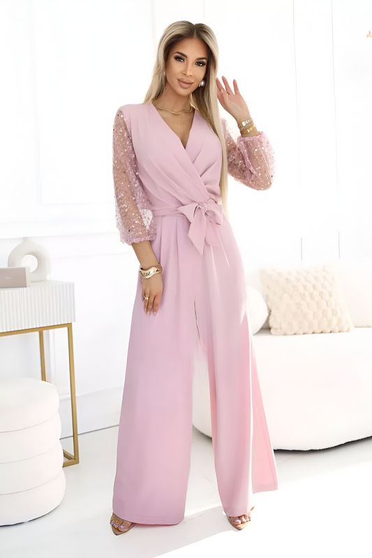 Iris™ | Jumpsuit mit V-Ausschnitt und Glitzer an den Ärmeln