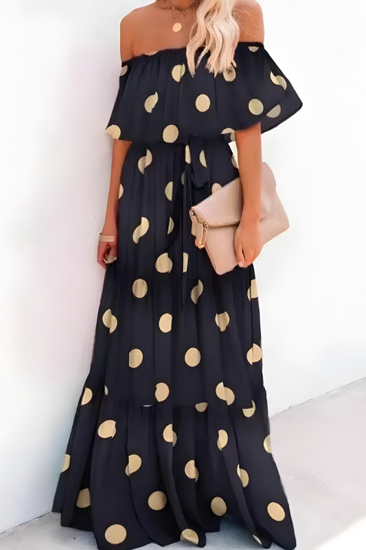 Islara DOT DRESS – Plus size off-shoulder zomerjurk met stippen