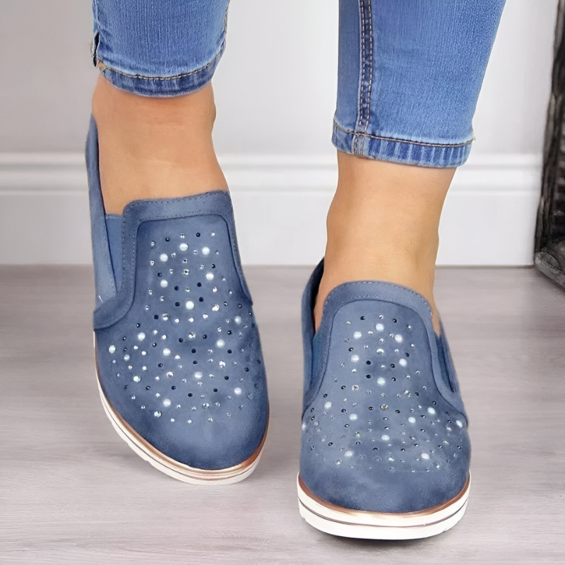 STRIDIA FLEX | Orthopedische Sleehak Loafers met Strass-steentjes