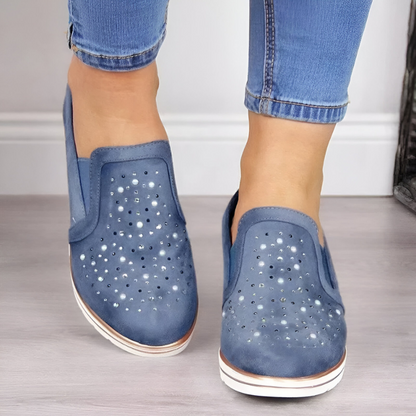 STRIDIA FLEX | Orthopedische Sleehak Loafers met Strass-steentjes