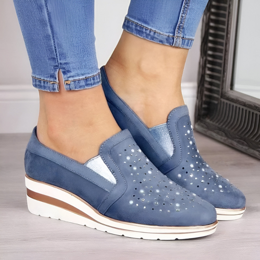 STRIDIA FLEX | Orthopedische Sleehak Loafers met Strass-steentjes
