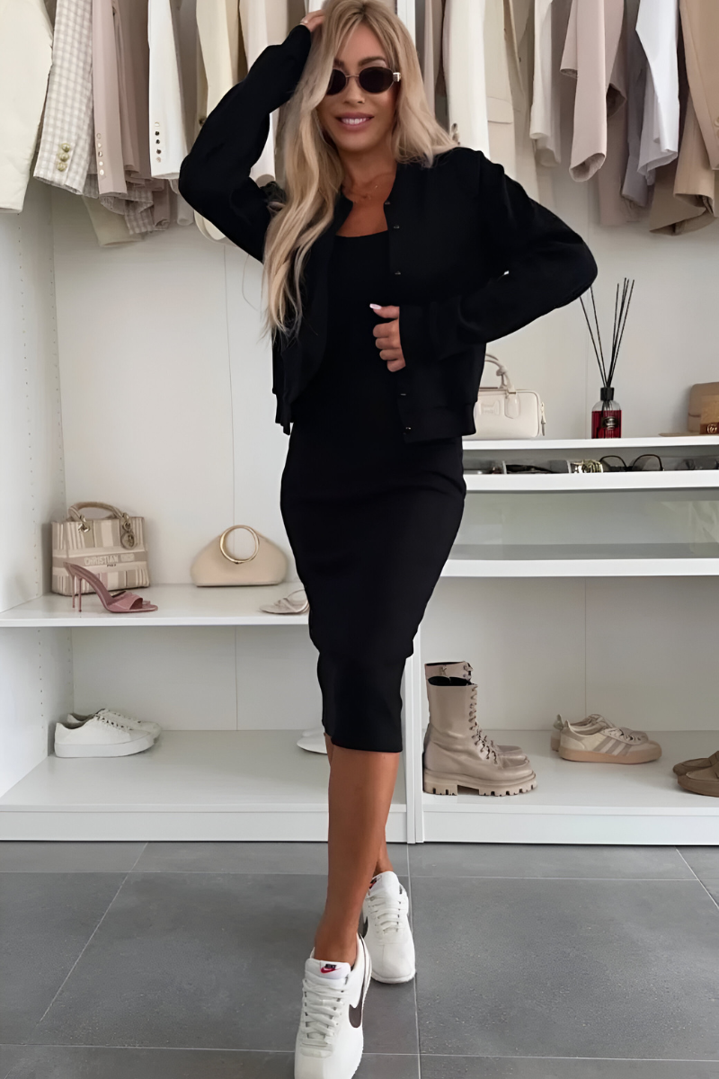 VIVEA Comfortabele Midi Jurk & Vest – Elegant & Veelzijdig voor Elke Gelegenheid