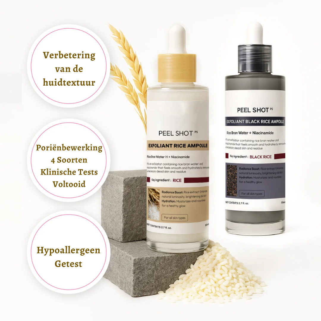 White & Black Rice Peel Shots – Verjongende Huidtransformatie