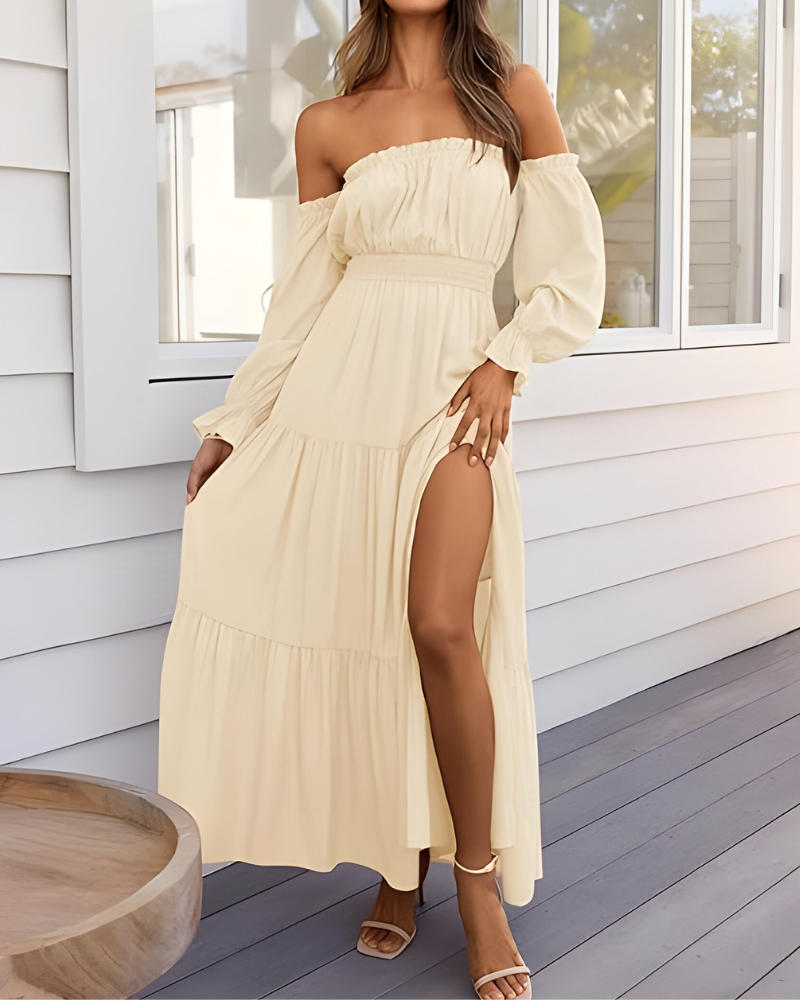 ELLARIA OFF-SHOULDER SLIT – Maxi-jurk