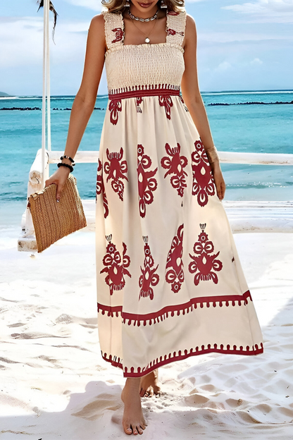 SOLEIA | Boho Elastische Maxijurk met Brede Banden – Zomers & Luchtig Design
