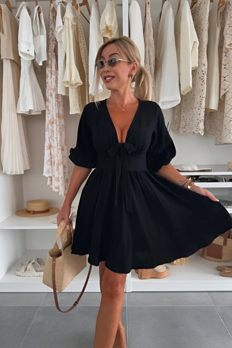 VEONA | Mauve Boho Strikjurk met V-Hals