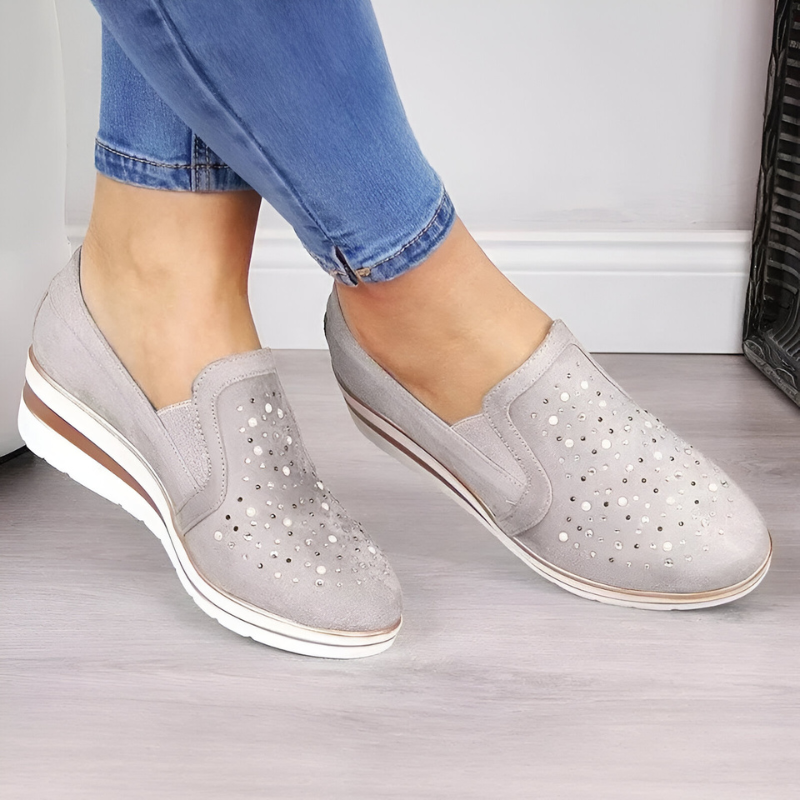 STRIDIA FLEX | Orthopedische Sleehak Loafers met Strass-steentjes
