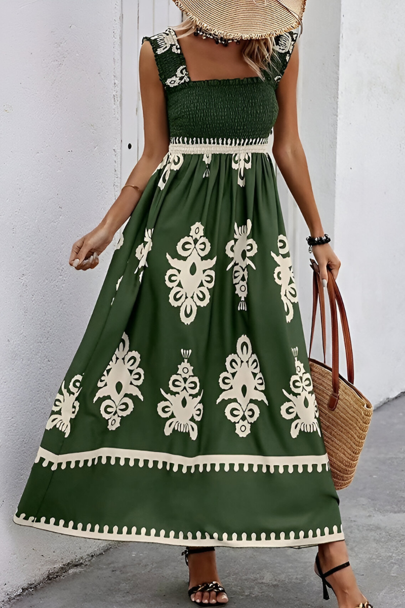 SOLEIA | Boho Elastische Maxijurk met Brede Banden – Zomers & Luchtig Design