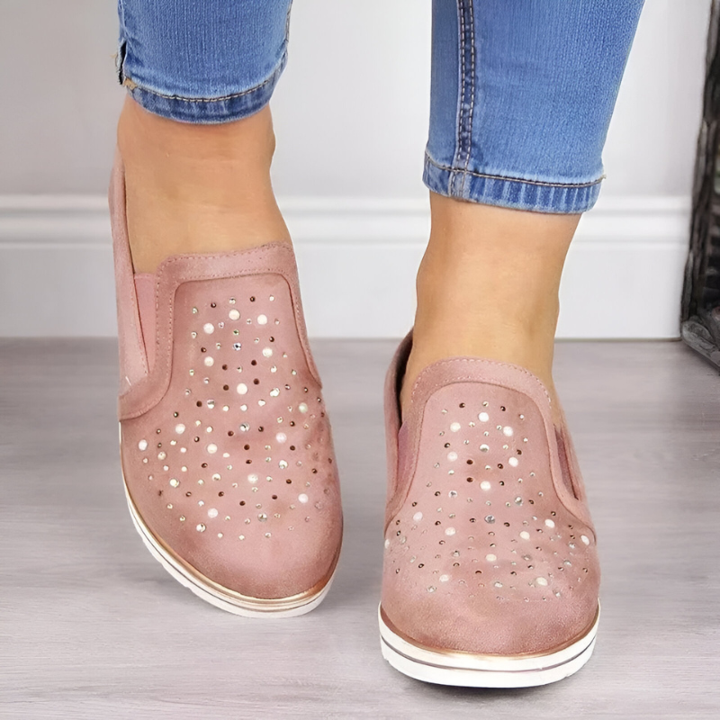 STRIDIA FLEX | Orthopedische Sleehak Loafers met Strass-steentjes