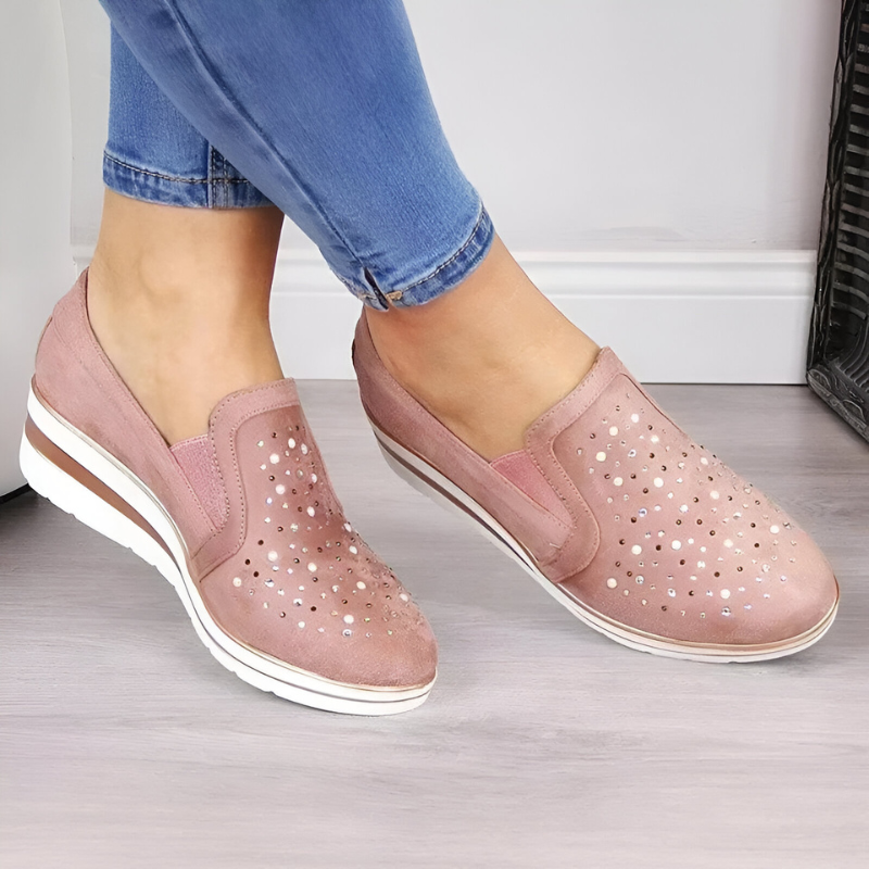 STRIDIA FLEX | Orthopedische Sleehak Loafers met Strass-steentjes