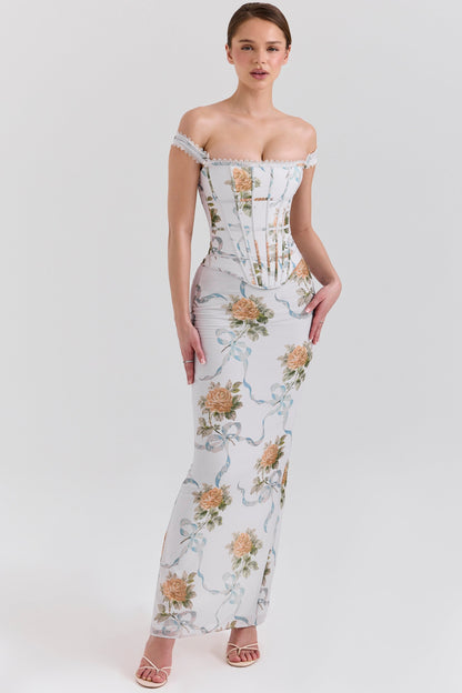 ARIELLE  | Maxi-jurk met Vintageprint en Korset