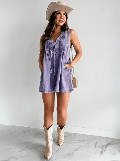 VIVEA | Luchtige Denim Romper met Striksluiting