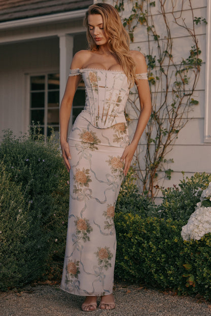 ARIELLE  | Maxi-jurk met Vintageprint en Korset