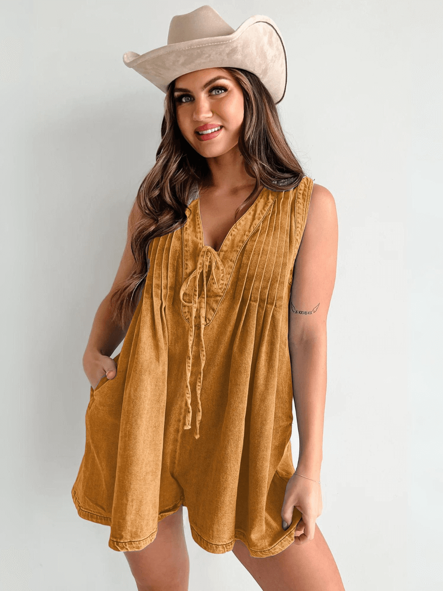 VIVEA | Luchtige Denim Romper met Striksluiting